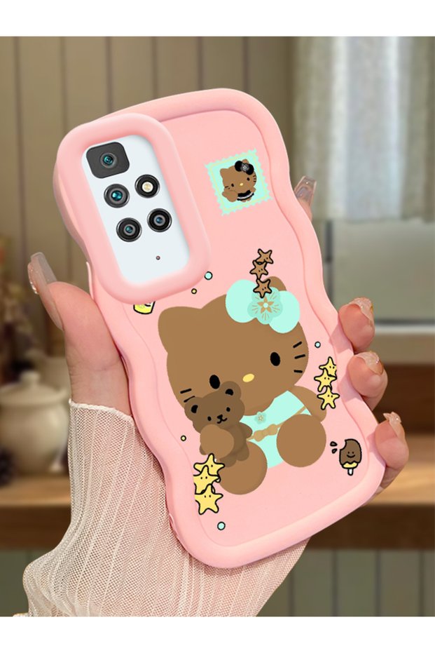 Redmi 10 2022 Compatible Case Camera Protector Pink Silicone Couple Phone Case Kitty Pattern