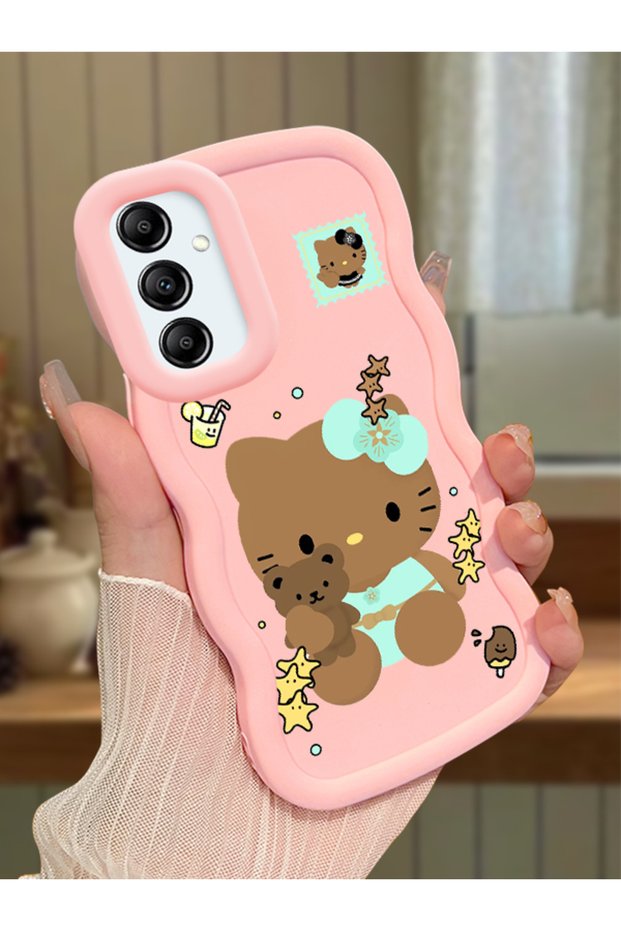 Samsung Galaxy A14 Compatible Case Camera Protector Pink Silicone Couple Phone Case Kitty Pattern