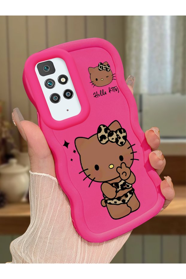 Redmi 10 Compatible Case Camera Protector Red Silicone Couple Phone Case Kitty Pattern