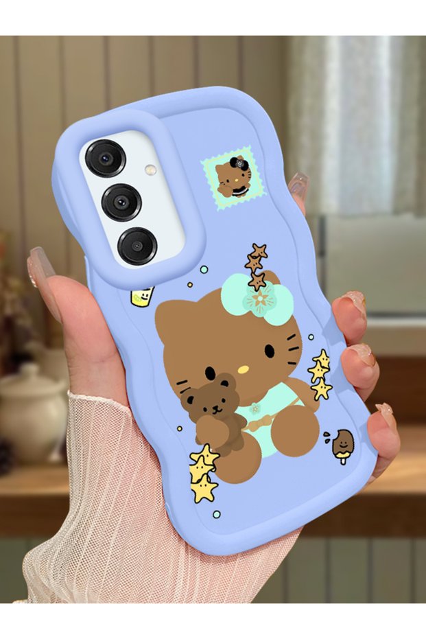 Samsung Galaxy A16 Compatible Case Camera Protector Blue Silicone Couple Phone Case Kitty Pattern