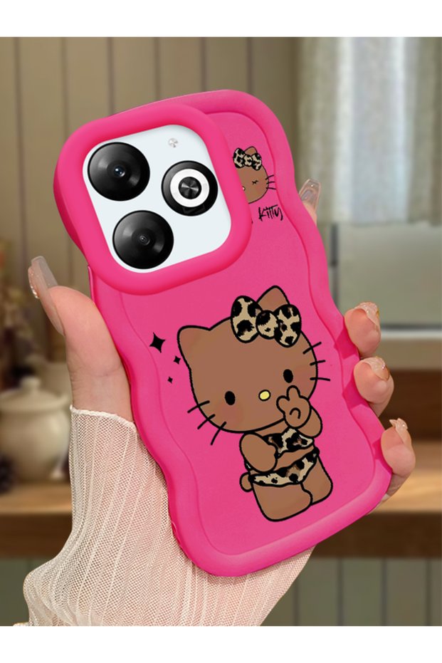 Infinix Smart 8 Compatible Case Camera Protector Red Silicone Couple Phone Case Kitty Pattern