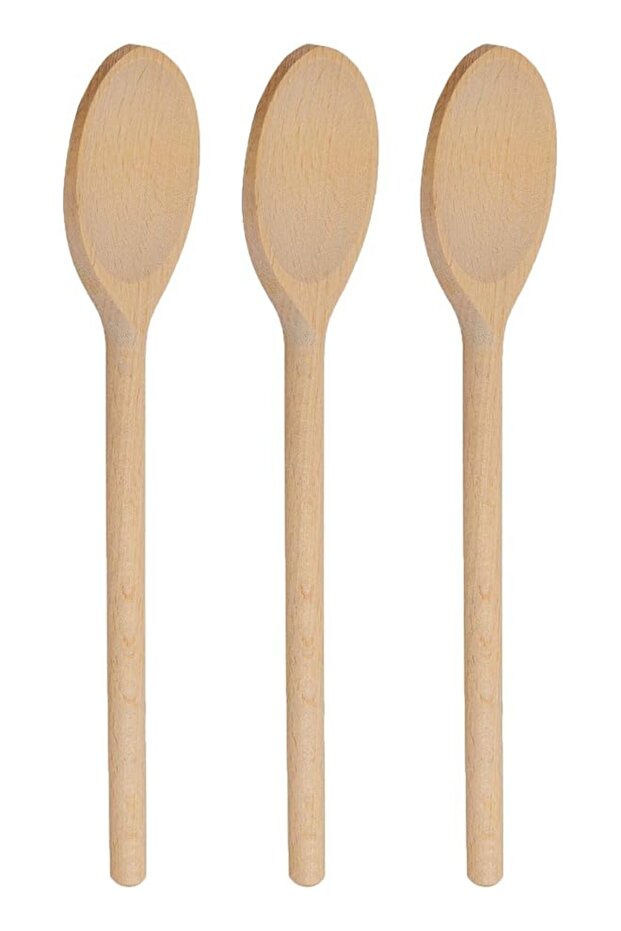 12-Inch Long Handle Wooden Cooking Mixing Oval Spoons, Beechwood (Set of 3)