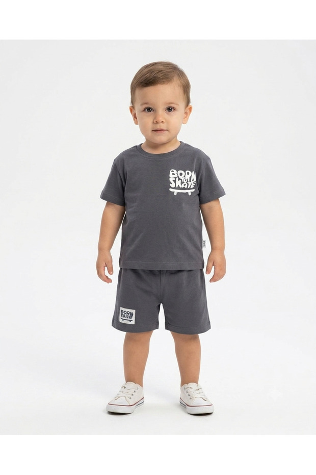 Summer Baby Boy Set with Writing on the Back and Printed Shorts, 6-9-12-18-24 Months