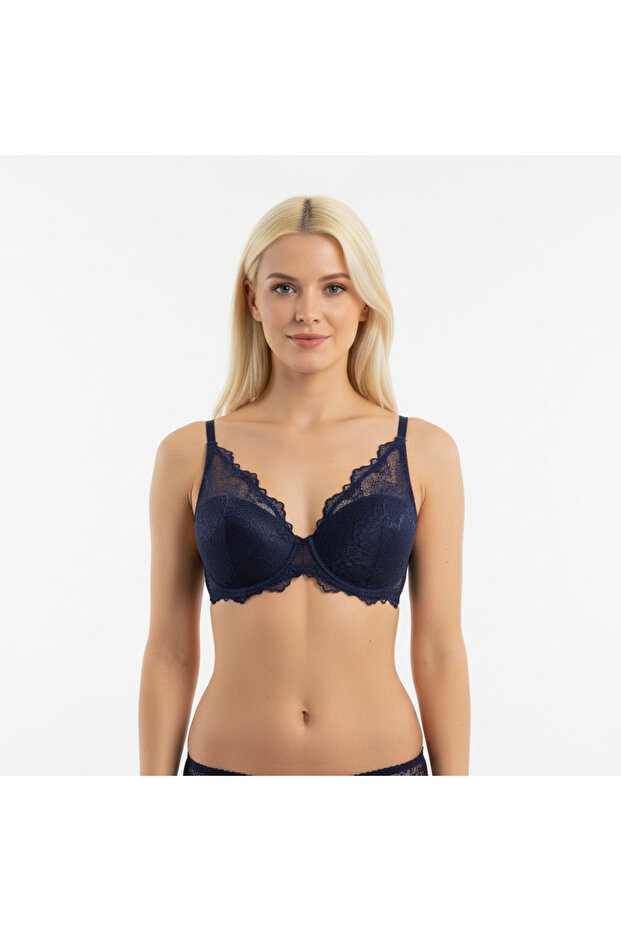Women's Lace Underwire Non-Padded Navy Blue Color Bra Bb2667