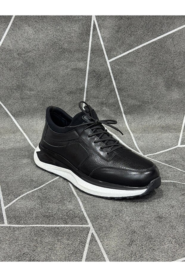 Black Genuine Leather Sneakers