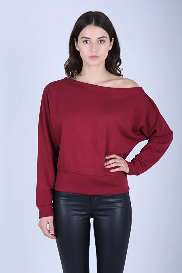 Women's One Shoulder Low Cut Casual Sweatshirt with Boat Neckline