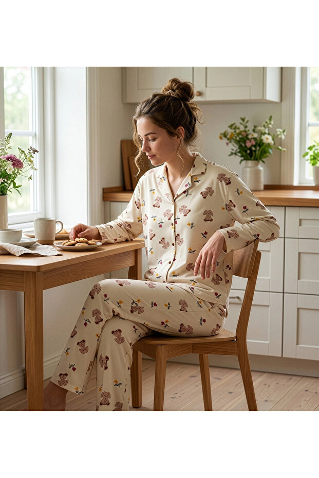 Women's Premium Milan Fabric Shirt Collar Long Sleeve Pajama Set