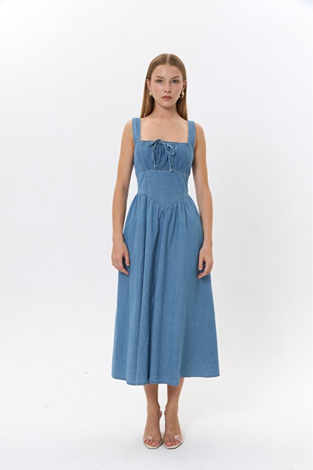 Straped Back with Geped Detail, Front Tie-Up Detail, Denim 4091