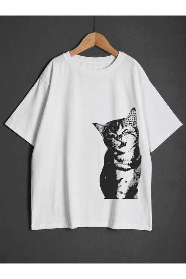 Women's Y2K Cat Printed Oversized T-Shirt