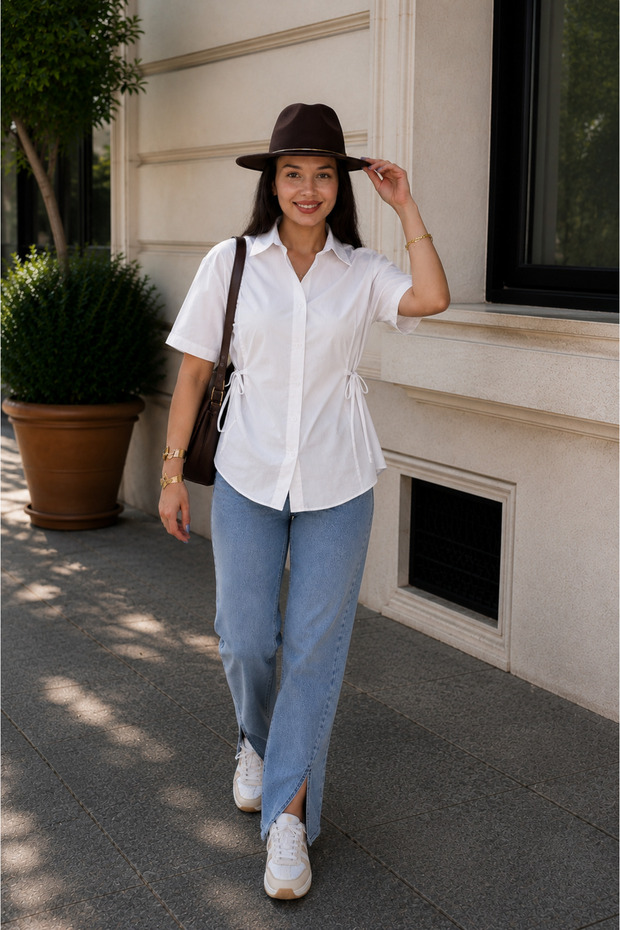 Women's Short Sleeve Shirt with Side Ties