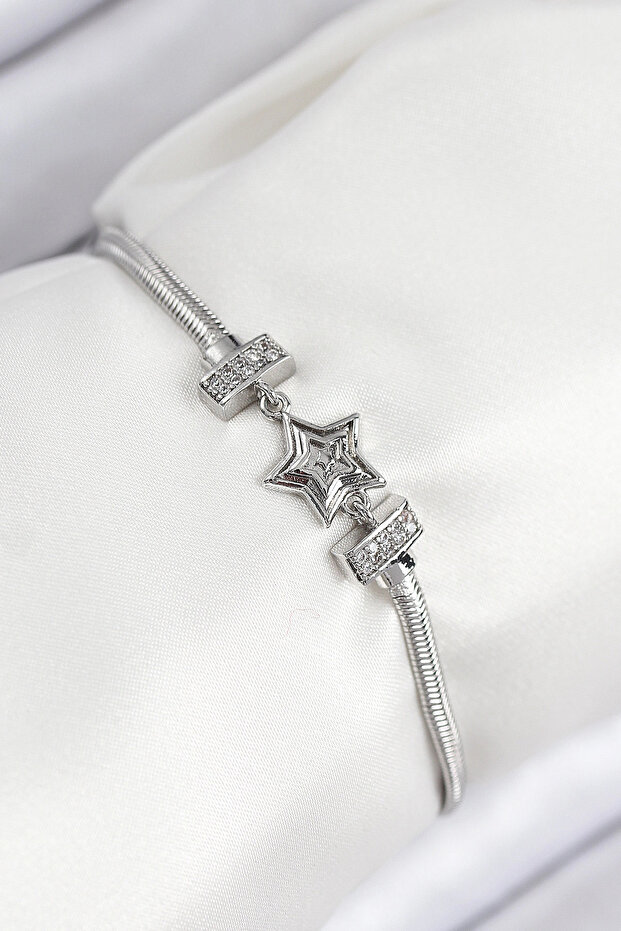 Brass Zircon Stone Star Model Silver Color Women's Bracelet