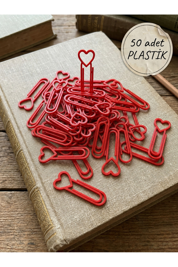 Heart Figured Design Paper Clip Set (50 Pieces) Decorative Clip Romantic - Bookmark and Office Accessory - Gift Paper Clip