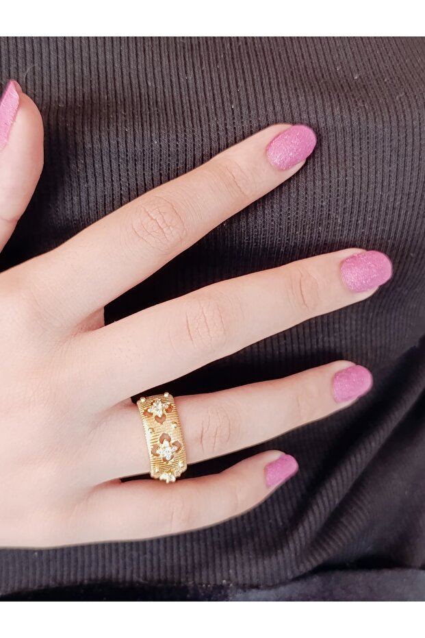 Gold, Adjustable, Zircon Stone''Vip Design'' Steel Ring