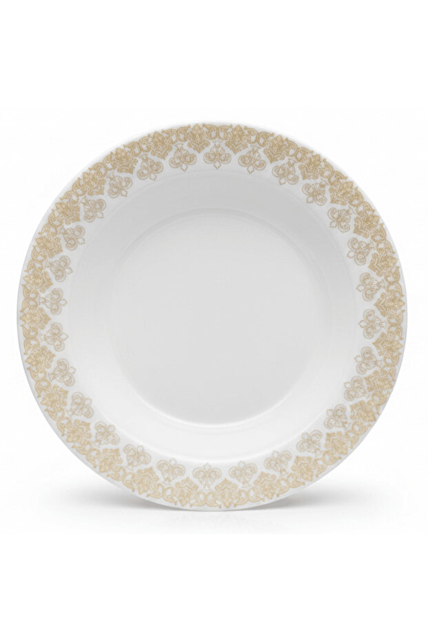 Larah by White & Gold Opalware Soup Plate 9 Inch