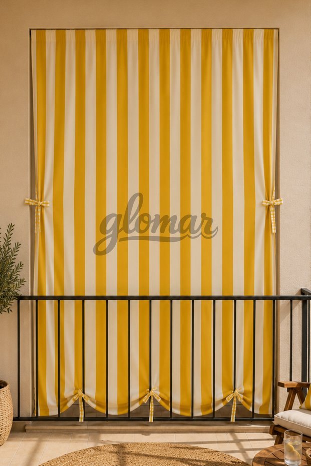 Balcony Canvas with Cornice and Ties W X L Balcony Curtain Water-Repellent Seasonal Yellow - White