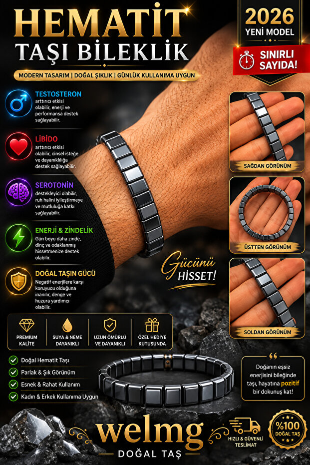 Hematite Bracelet - Hematite Stone Bracelet - Real Hematite Stone