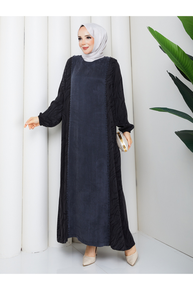 İpek Kupra Pearl Detailed Patterned Dress