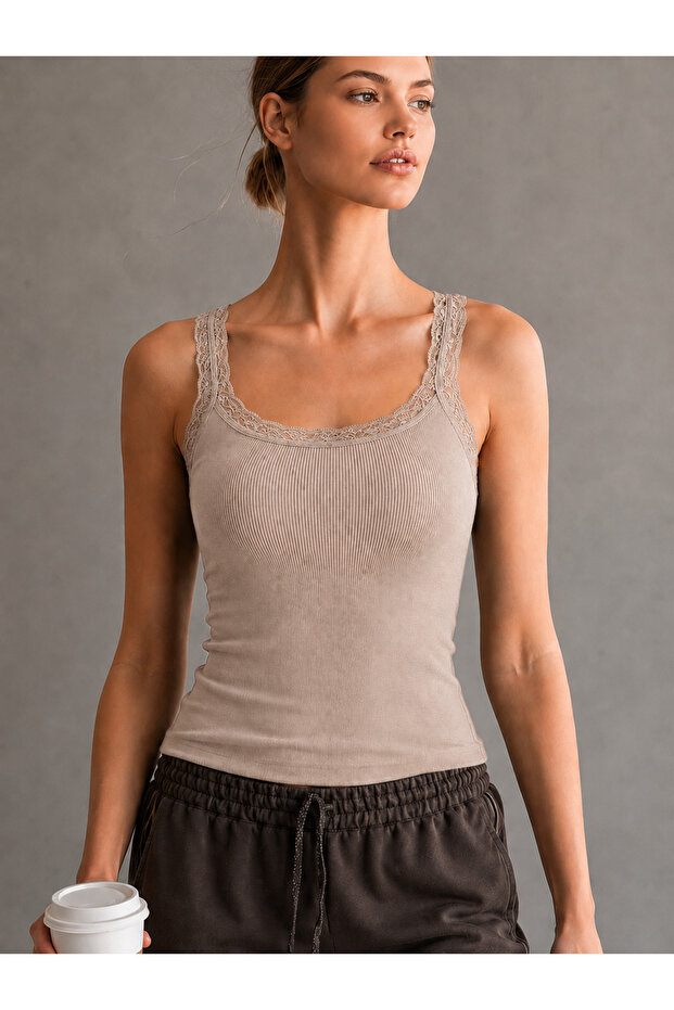 Women's Mink Thick Strap Lace Micro Modal Ribbed Camisole Undershirt