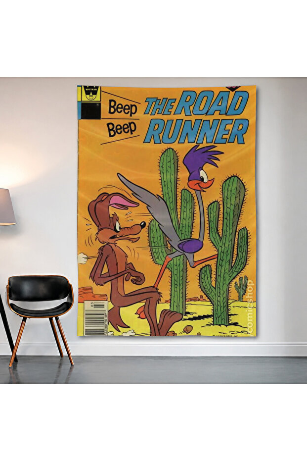 Road Runner Vintage Comic Wall Cloth Wall Tapestry First Quality Satin Fabric Poster