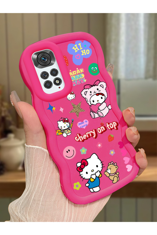 Redmi Note 11S Compatible Case Camera Protector Red Silicone Couple Phone Case Kitty Pattern