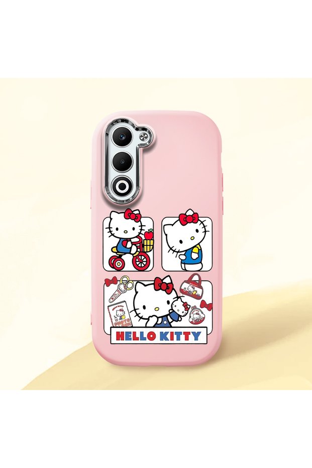 Oppo A5 Compatible Case Camera Protector Pink Silicone Couple Phone Case with Kitty Pattern