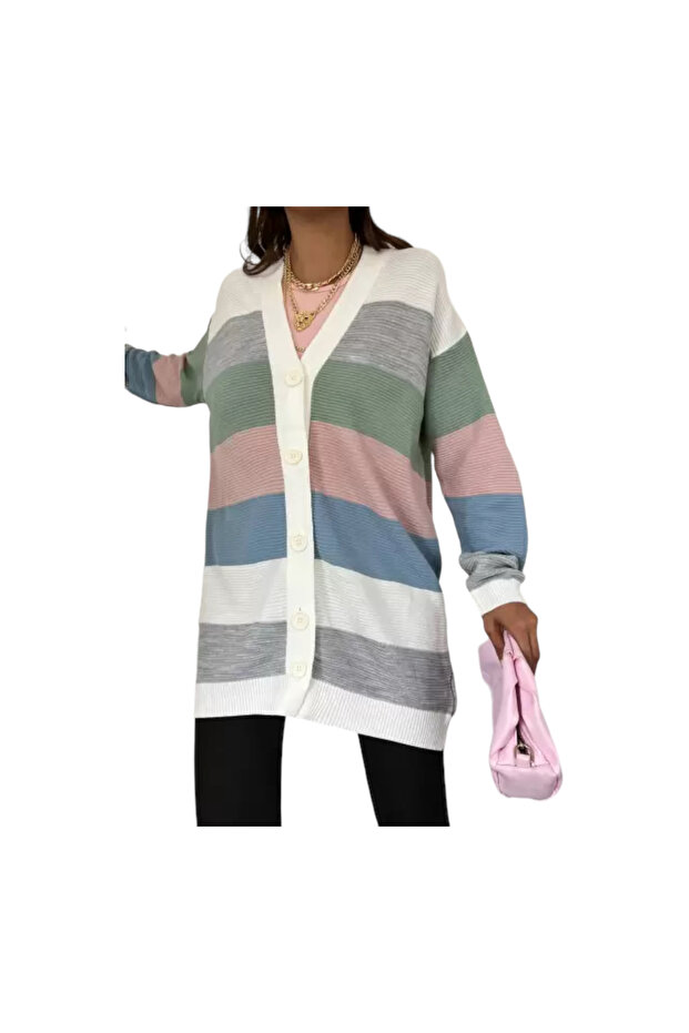 Women's Striped Knitted Cardigan Free Size – Effortless Chic & Comfort