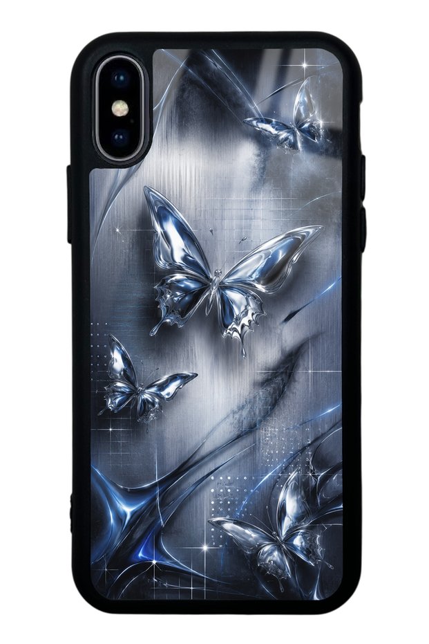iPhone X Midnight Chrome Butterfly Design Glossy Phone Case