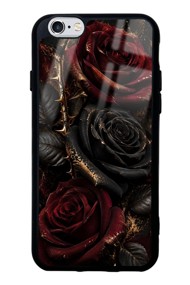 iPhone 6S Glossy Phone Case with Obsidian Crimson Rose Design