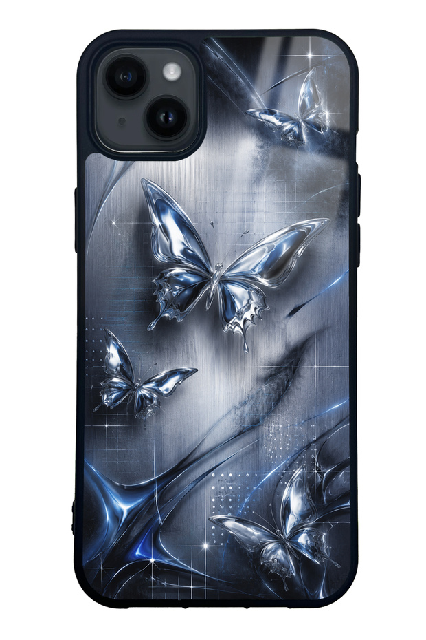 iPhone 14 Plus Midnight Chrome Butterfly Design Glossy Phone Case