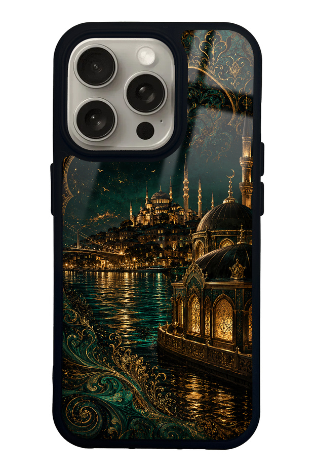 iPhone 15 Pro Emerald Bosphorus Palace Design Glossy Phone Case