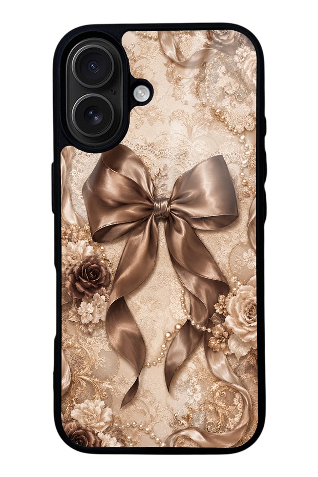 iPhone 16 Glossy Phone Case with Bronze Pearl Design
