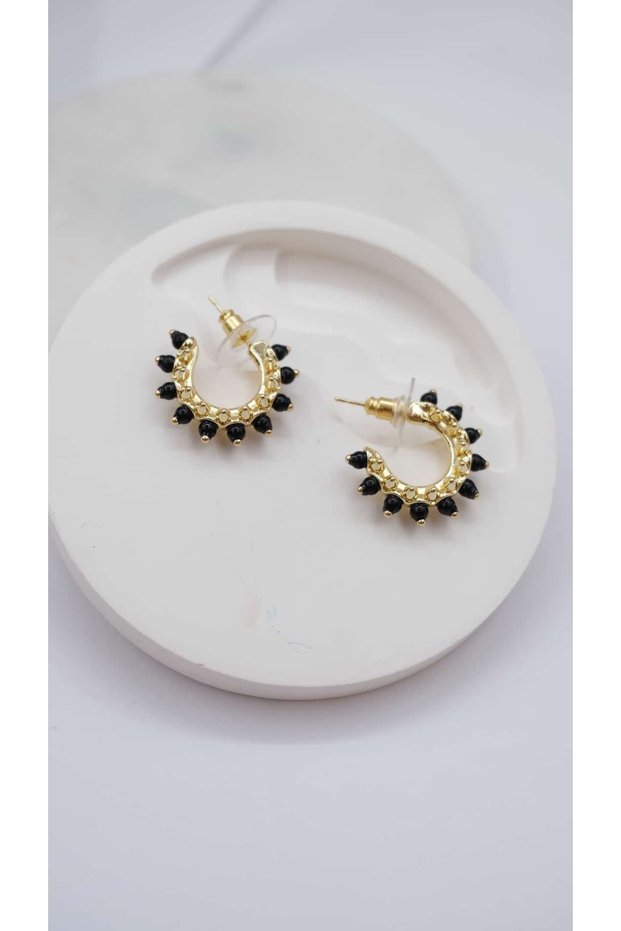 Gold Crt Colorful Beaded Detail Hoop Earrings