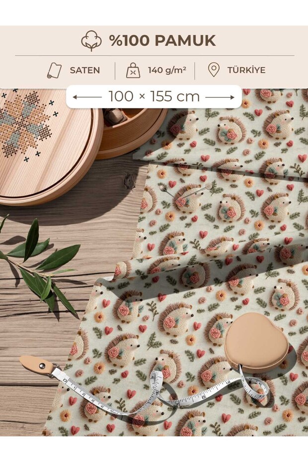 100% Cotton Satin Fabric Digital Printed Hedgehog Pattern 100X155 cm for Sewing Patchwork and Hobby