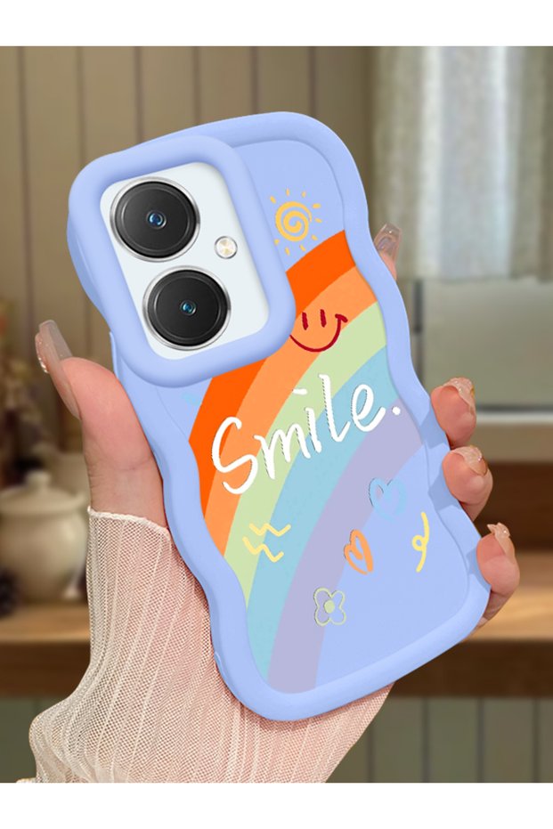 Vivo Y27 Compatible Case Camera Protective Blue Silicone Couple Phone Case Rainbow Pattern
