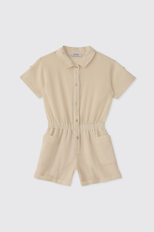 Girl's Beige Jumpsuit with Pockets