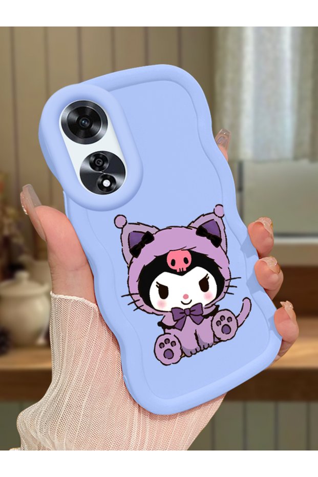 Oppo A60 Compatible Case Camera Protector Blue Silicone Couple Phone Case Kuromi Pattern