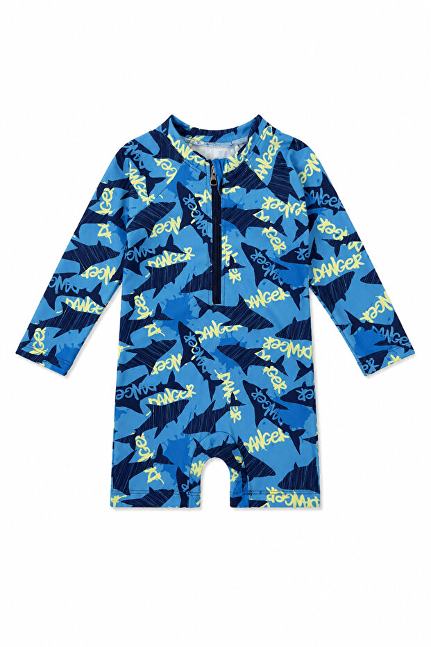 Baby Boy Patterned Zippered Swimsuit