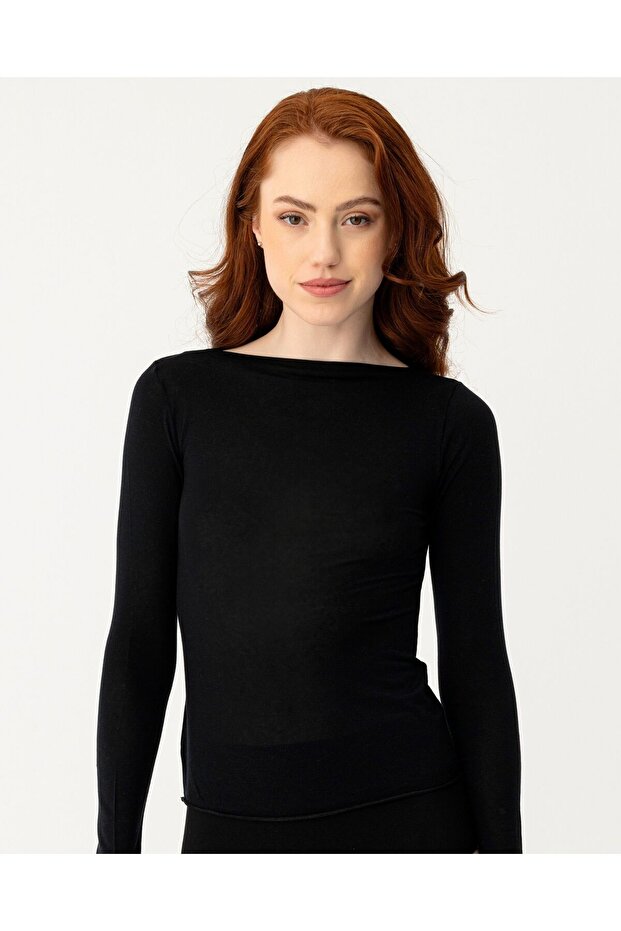 Women's Boat Neck Modal Cashmere Long Sleeve T-Shirt