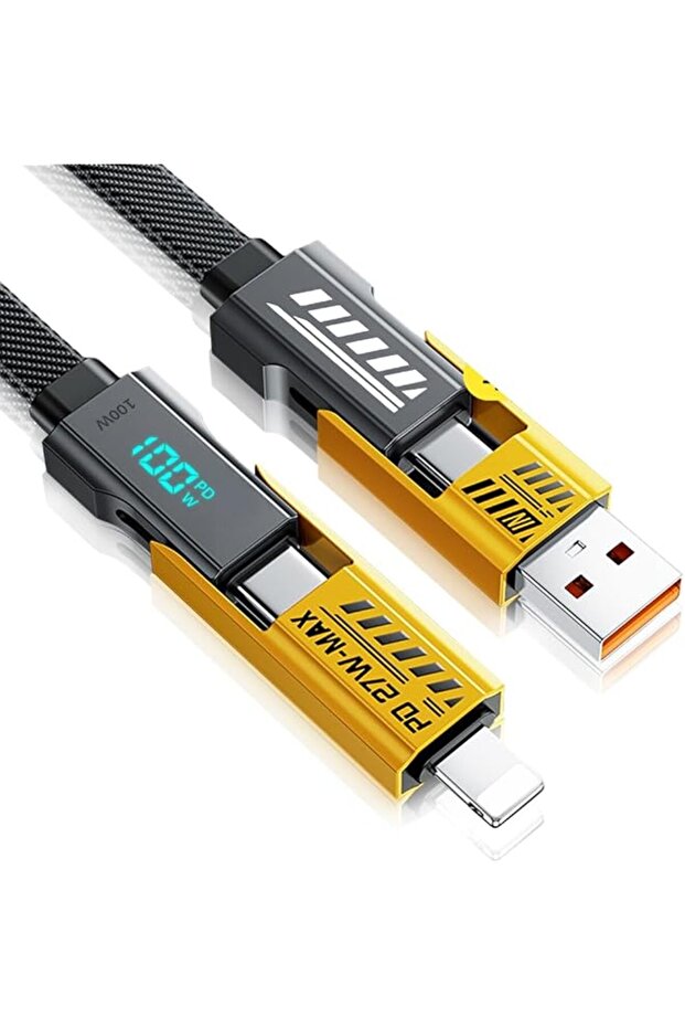 4 in 1 Type C Cable, Type C Cable with LED Display, PD100W USB C & PD27W Lightning Cable 480Mbps Data Transfer,