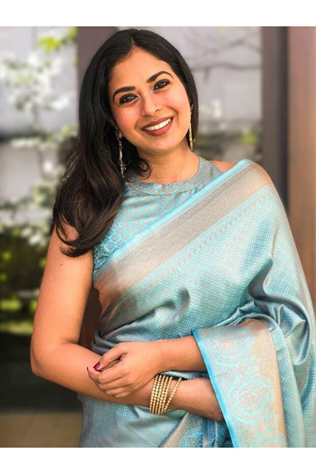 Light Blue Lichi Silk Saree - MAF3151 | Light Blue
