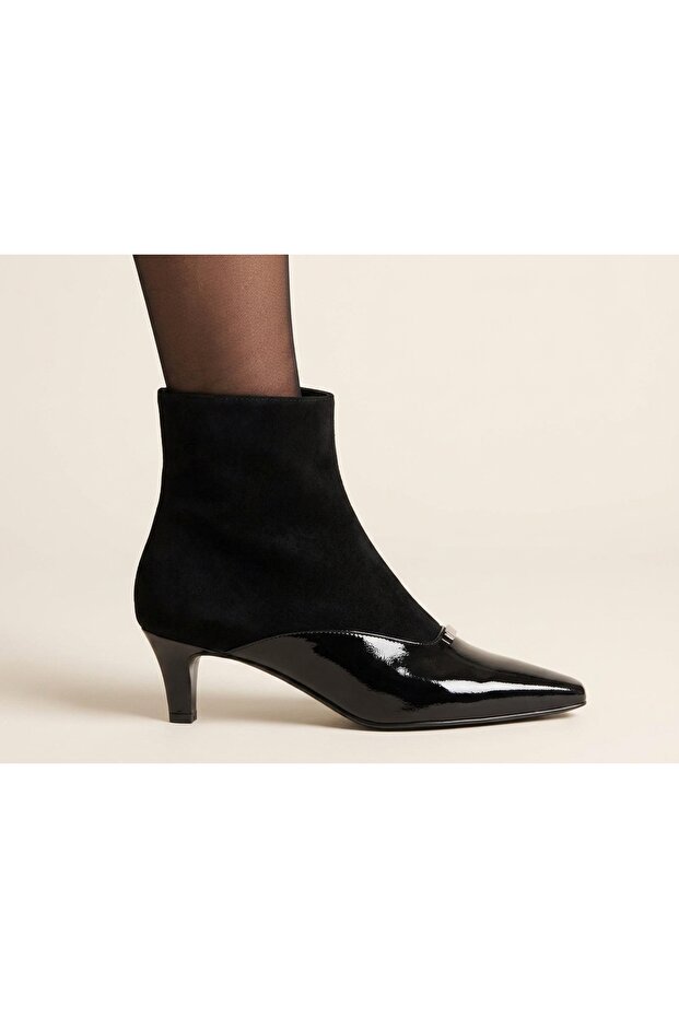 Genuine Leather Suede Patent Leather Zippered Boots Women's Shoes