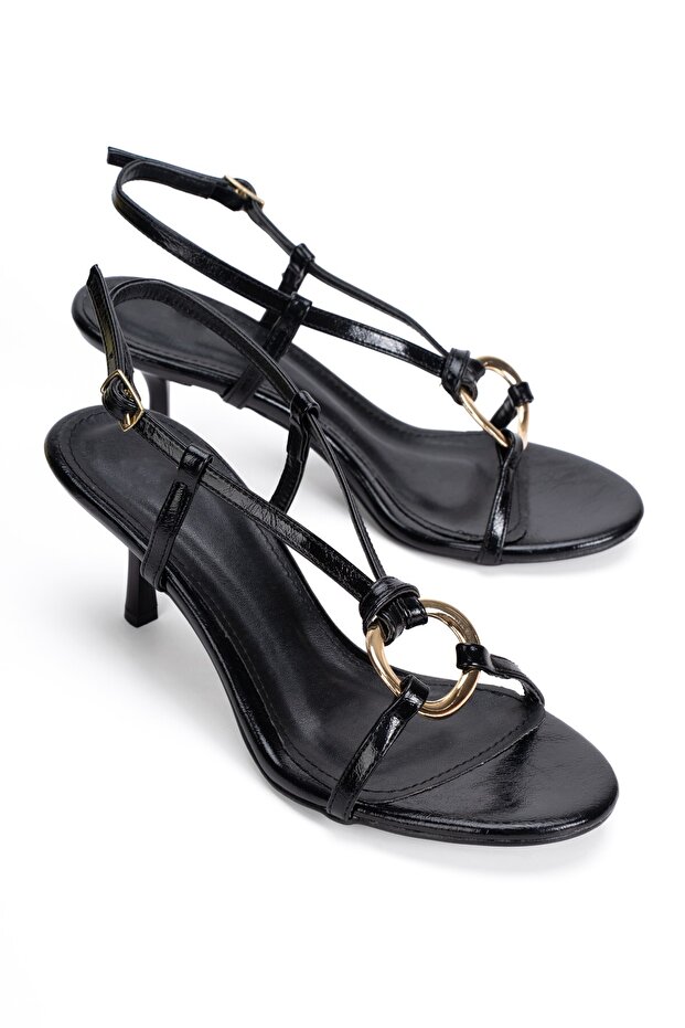 Women's Sandals with Back Strap and Gold Buckle 3113 Black