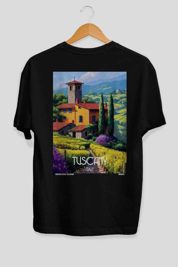 Tuscany Italy Black Oversize Country City Back Printed Unisex T-Shirt 100% Cotton Premium
