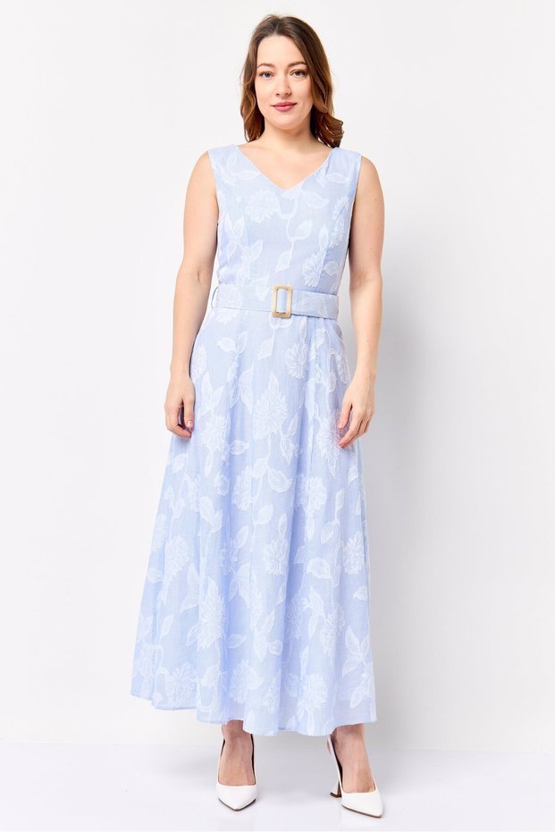 Jeans Co Women Embroidered Tie Belted Midi Dress, Light Blue