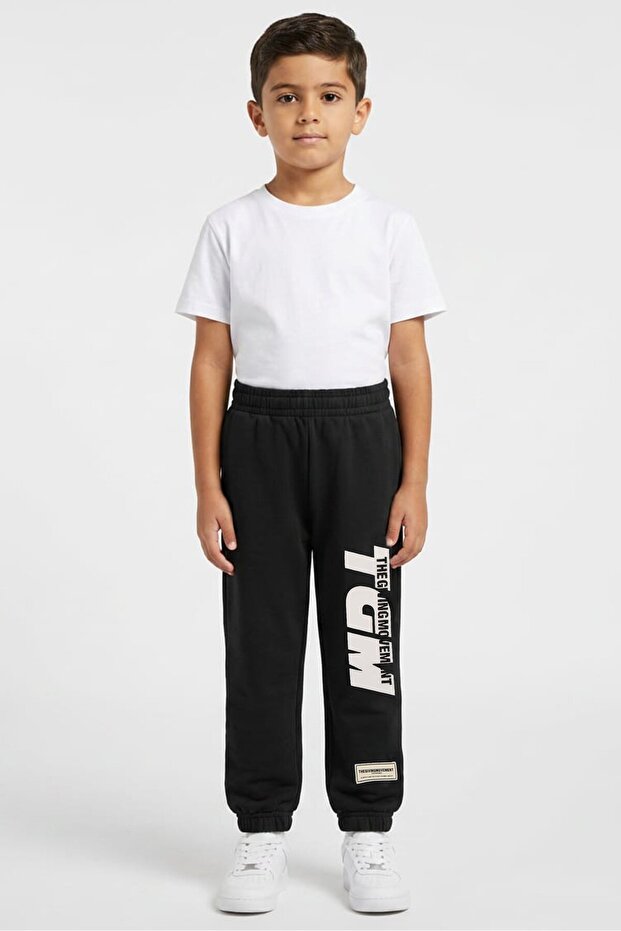 Kids Boy Brand Logo Jogger Pants, Black