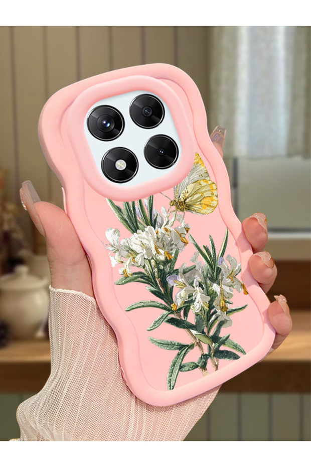 Redmi Note 14 Pro 4g Compatible Case with Camera Protector Pink Silicone Couple Phone Case Butterfly Pattern