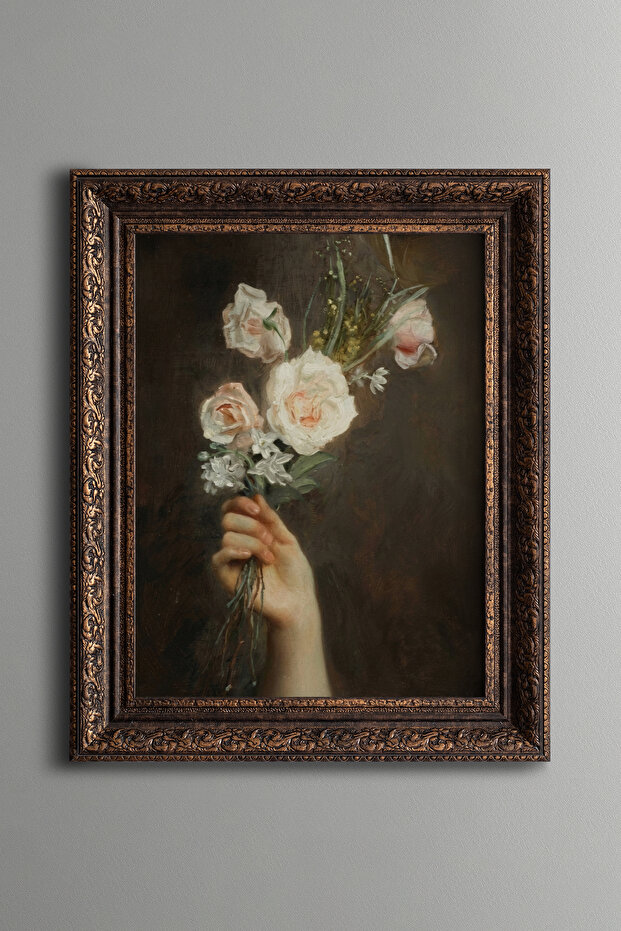 Elegant Rose Bouquet in Hand - Vintage Patterned Painting - Thick Model