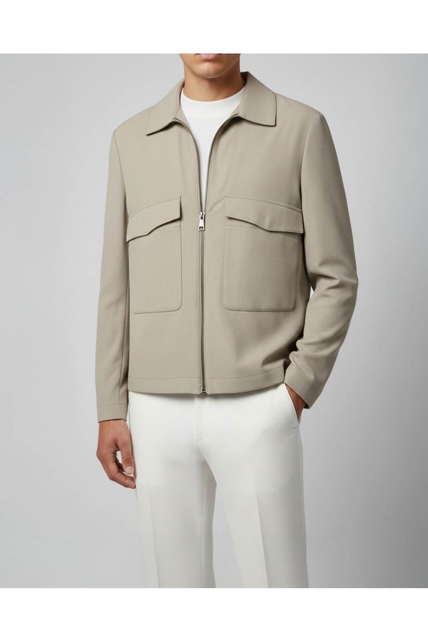 Italian Style Slim Fit Pocket Detailed Seasonal Thin Coat Beige T11917