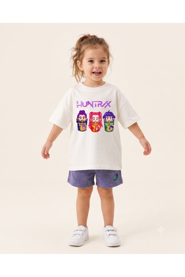 Children's Oversize Printed T-Shirt Huntrix Noodle Girls Patterned 100% Cotton Unisex T-Shirt