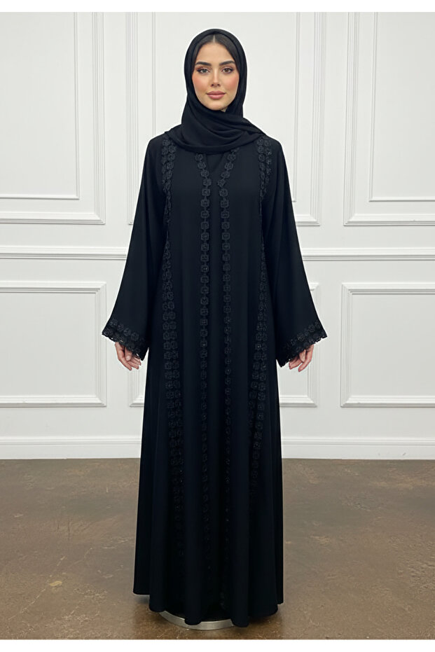 Lace Embroidered Open Abaya-877